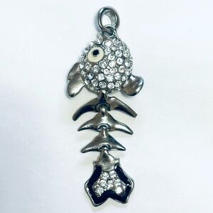 Silver Fish Bone Pendant with Crystals